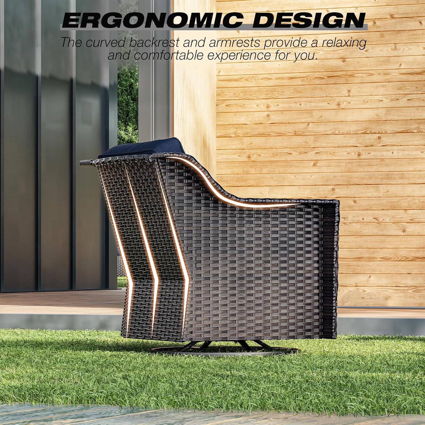 Joyside Wicker Patio Furniture Sets, 6 Pieces Upgraded Large Size Outdoor Furniture with Swivel Rocking Patio Chairs, Outdoor Ottoman, 3-Seat Sofa and Side Table, Thick Cushions, Wide Armrest