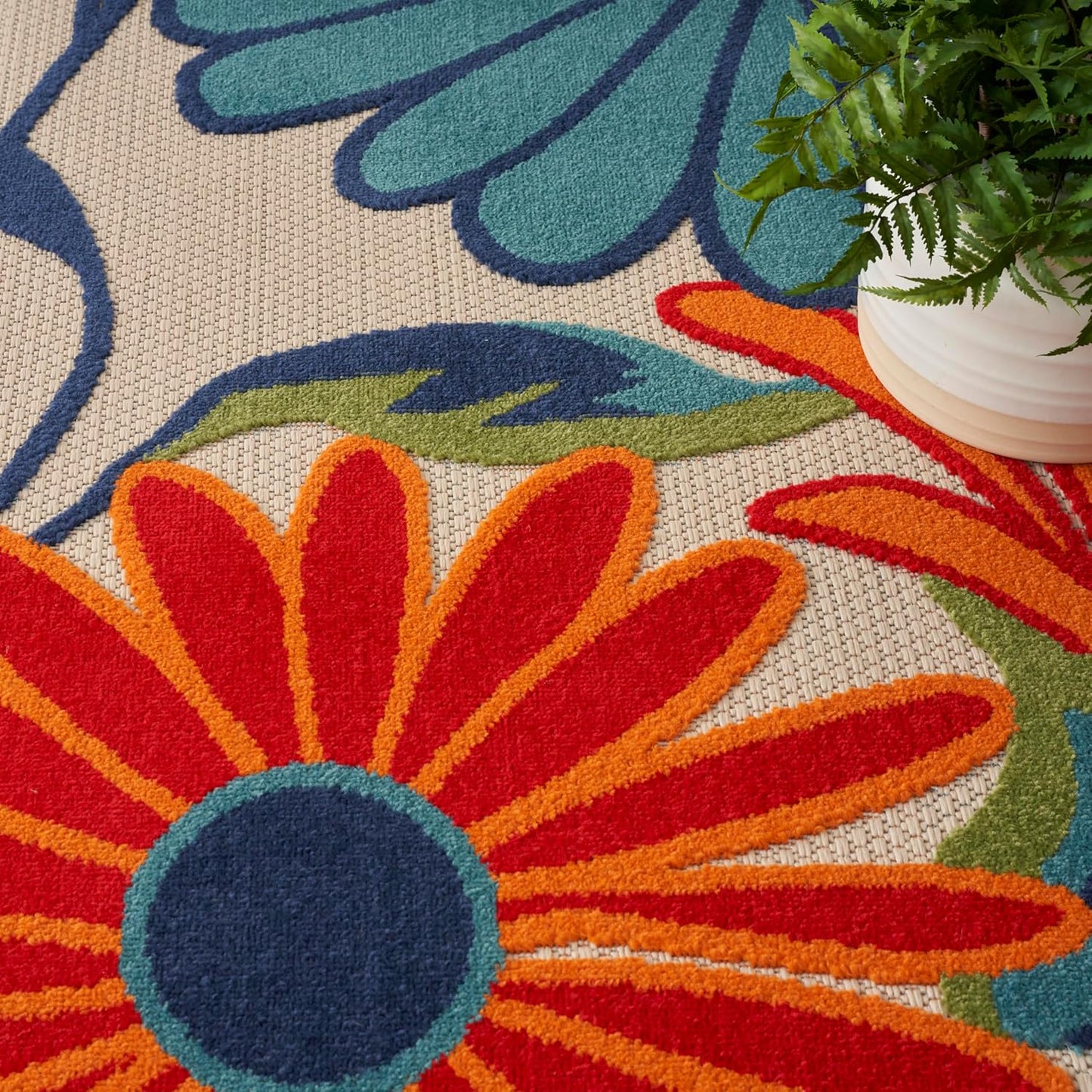 Nourison Home Aloha Outdoor Multicolor 10' x 14' Area Rug, Easy Cleaning, Non Shedding, Bed Room, Living Room, Dining Room, Deck, Backyard, Patio (10x14)