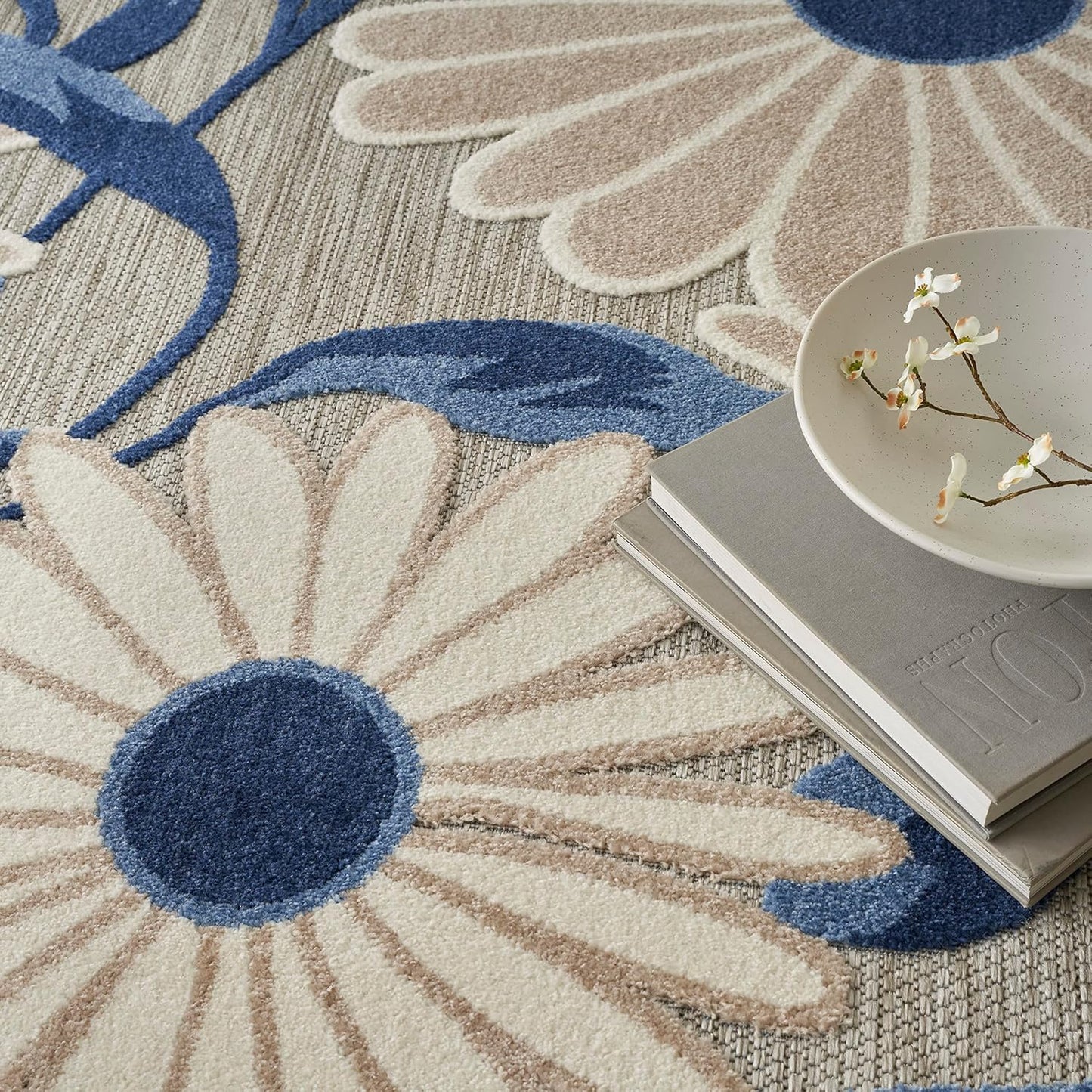 Nourison Aloha 5' x 8' Blue Gray Fabric Contemporary Area Rug (5' x 8')