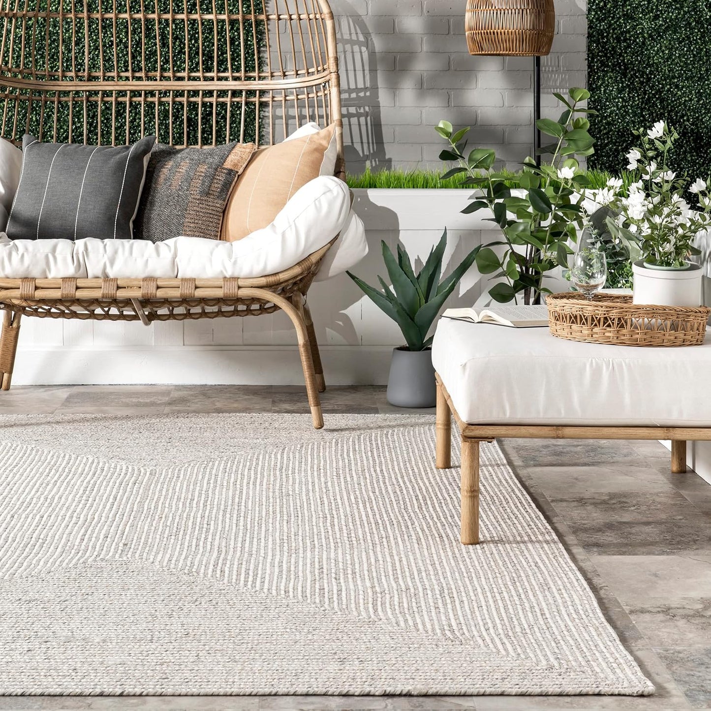 nuLOOM 2' x 10' Solid Hand Braided Indoor/Outdoor Area Rug, Pet-Friendly, High Traffic, Weather Resistant, for Patio, Balcony, Bedroom, Living, Dining Room, Wynn Ivory