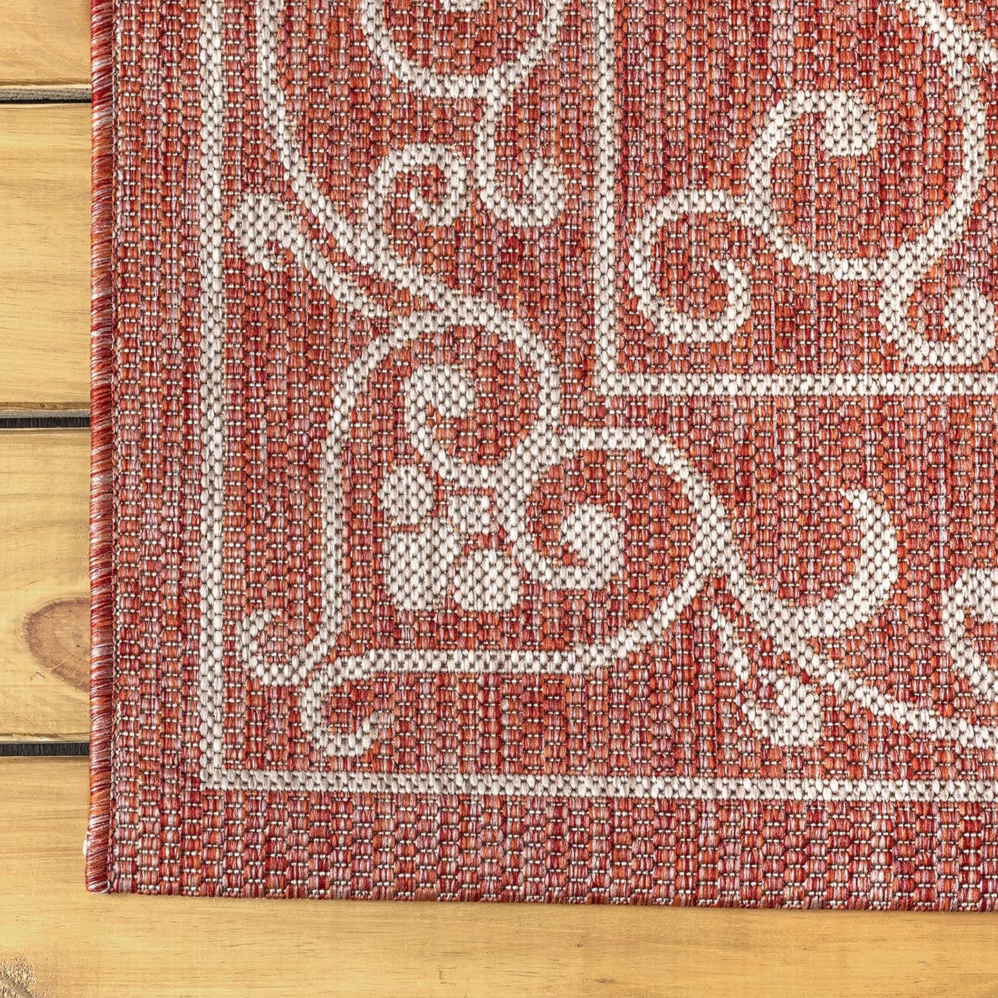 JONATHAN Y SMB106B-4SQ Charleston Vintage Filigree Textured Weave Red/Beige 4' Square Indoor/Outdoor Area Rug, Pet Friendly, Non-Shedding, Stain Resistant, Easy-Cleaning for Backyard, Patio, Porch