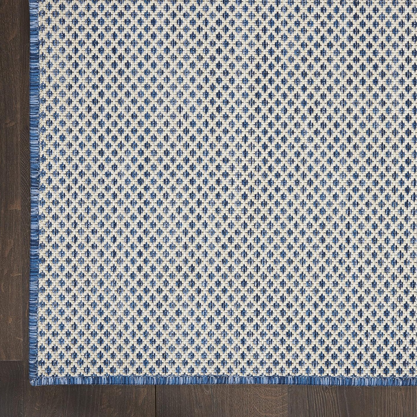 Nourison Courtyard Indoor/Outdoor Ivory Blue 6' x 9' Area Rug, Geometric, Easy Cleaning, Non Shedding, Bed Room, Living Room, Dining Room, Deck, Patio, Backyard (6x9)