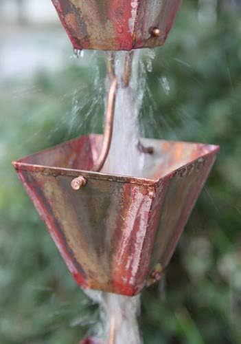 Nutshell Stores Medium Square Cups Rain Chain - Pre-Aged Copper - 18 Feet