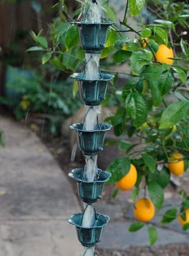 Nutshell Stores Flower Cups Rain Chain - Patina - 9 Feet