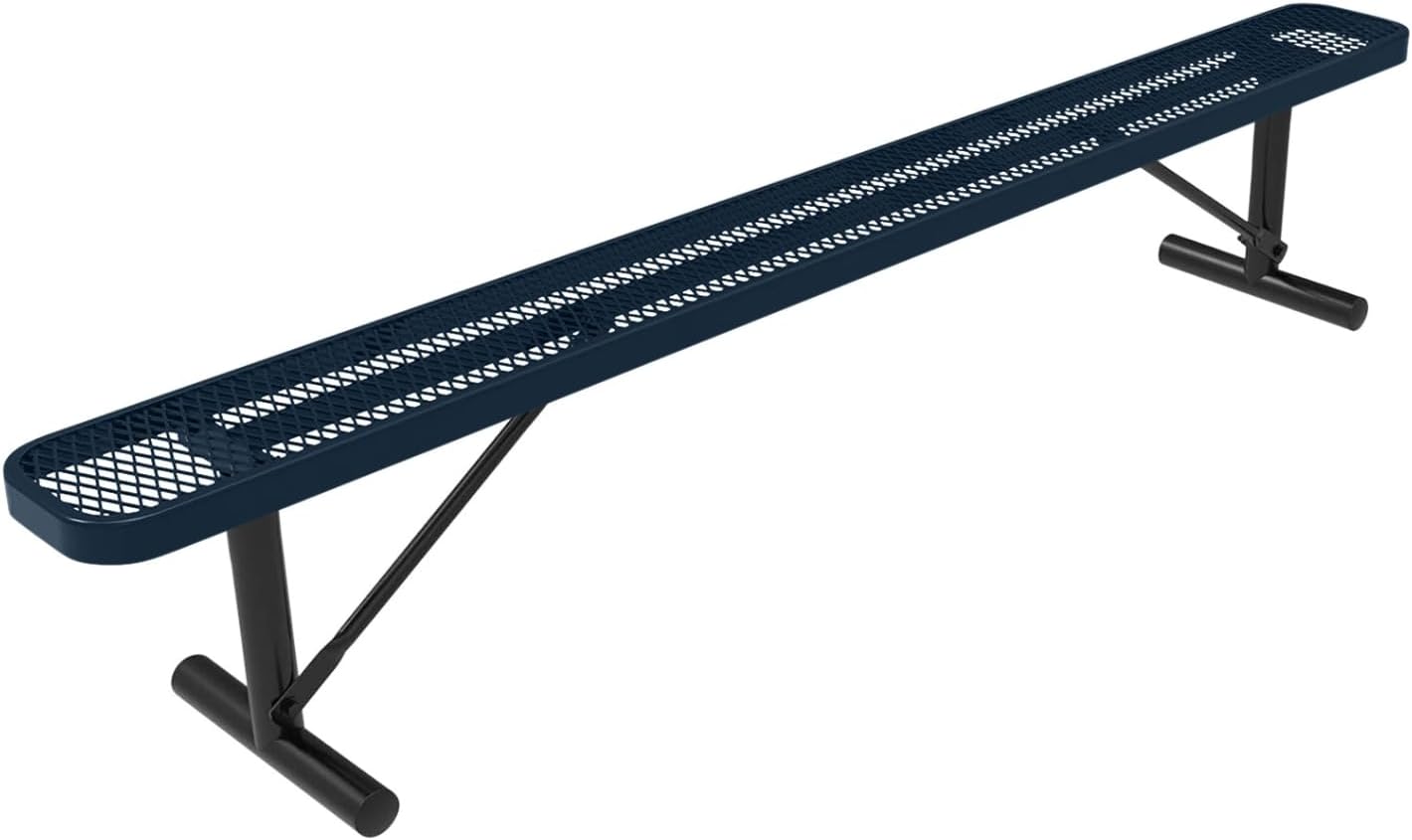 Heavy-Duty Portable Outdoor Bench Thermoplastic Coated, Expanded Metal, Commercial-Grade Seating, Made in America (Portable Without Back, 8 Ft, Dark Blue)