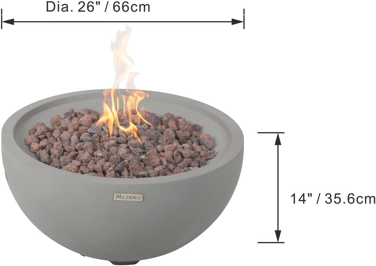 AMS Fireplace | Modeno | Nantucket | Firepit Table | Cover and Lava Rocks Included | (Fuel: Liquid Propane - Light Gray)