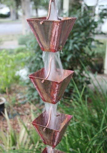 Nutshell Stores Medium Square Cups Rain Chain - Pre-Aged Copper - 12 Feet