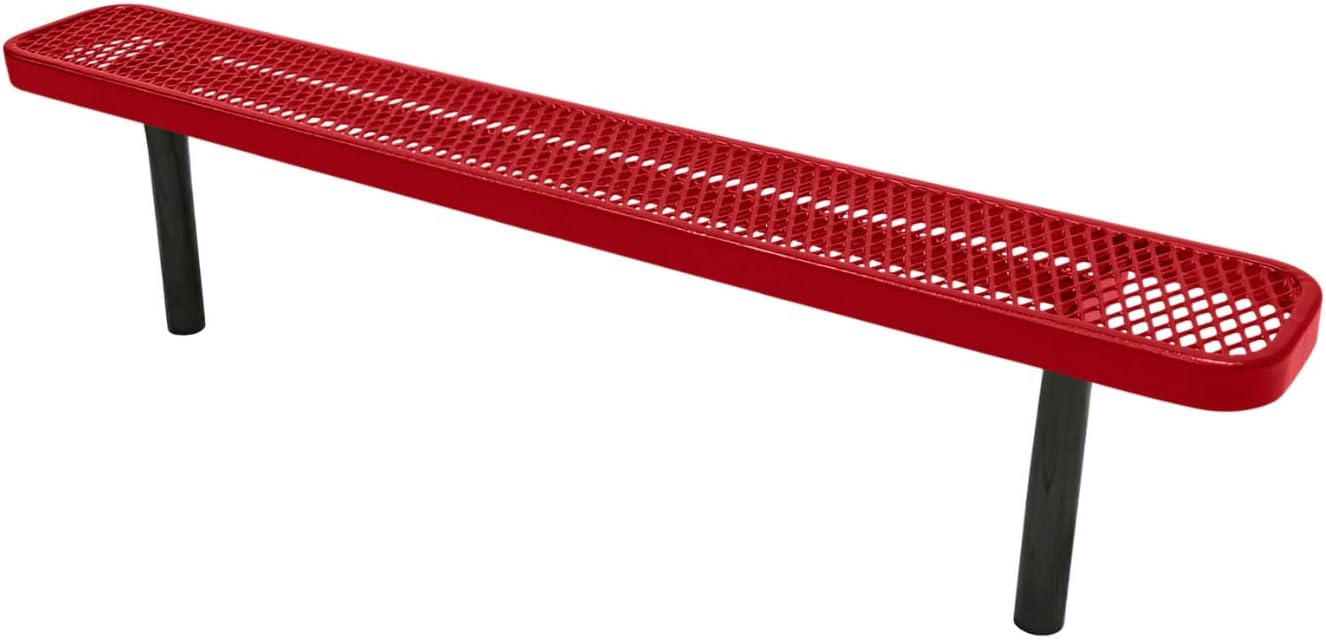 Coated Outdoor Furniture Heavy-Duty Outdoor Bench Thermoplastic Coated, Expanded Metal, Commercial-Grade Seating, Made in America (Inground Without Back, 6 Ft, Textured Red)