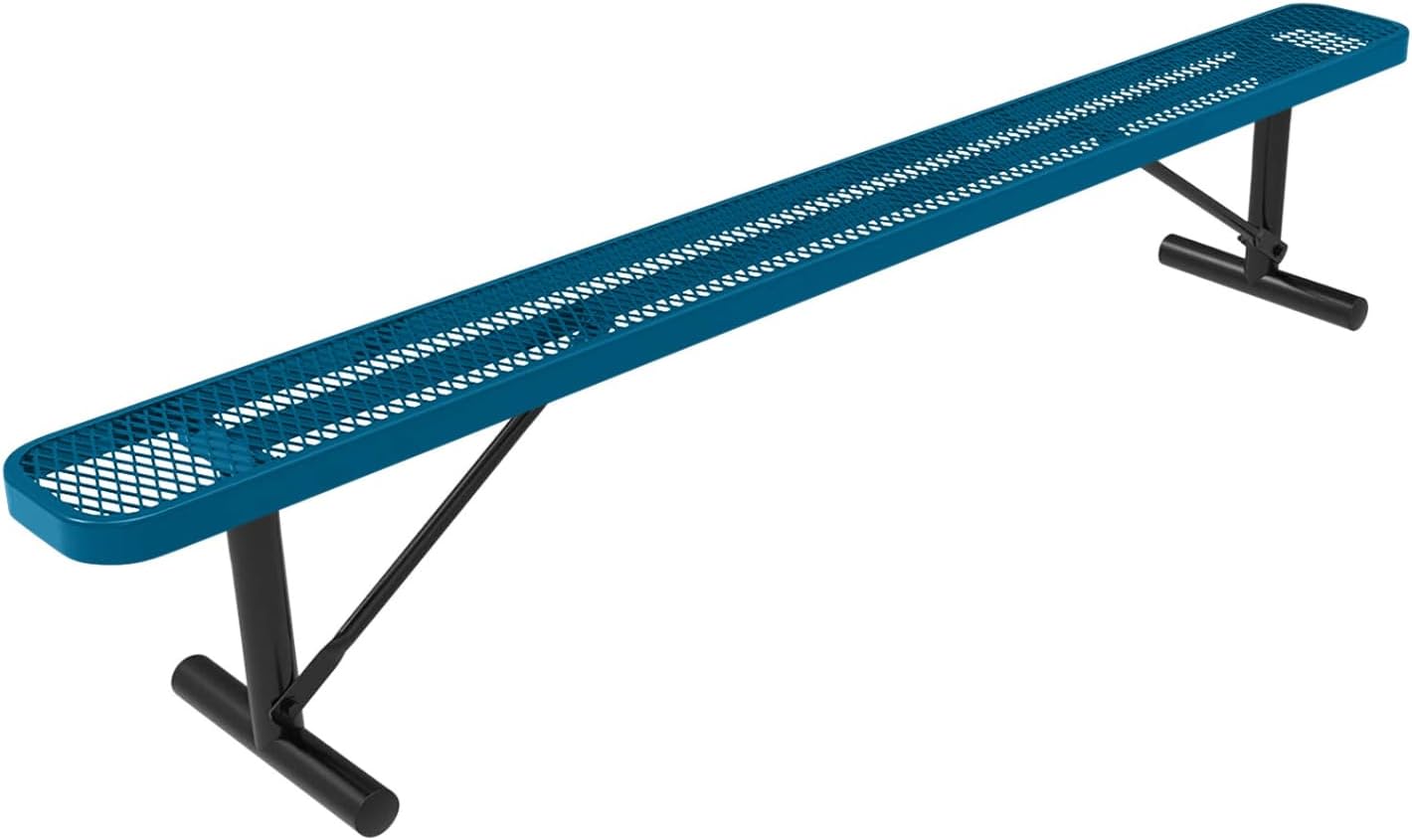 Heavy-Duty Portable Outdoor Bench Thermoplastic Coated, Expanded Metal, Commercial-Grade Seating, Made in America (Portable Without Back, 8 Ft, Light Blue)