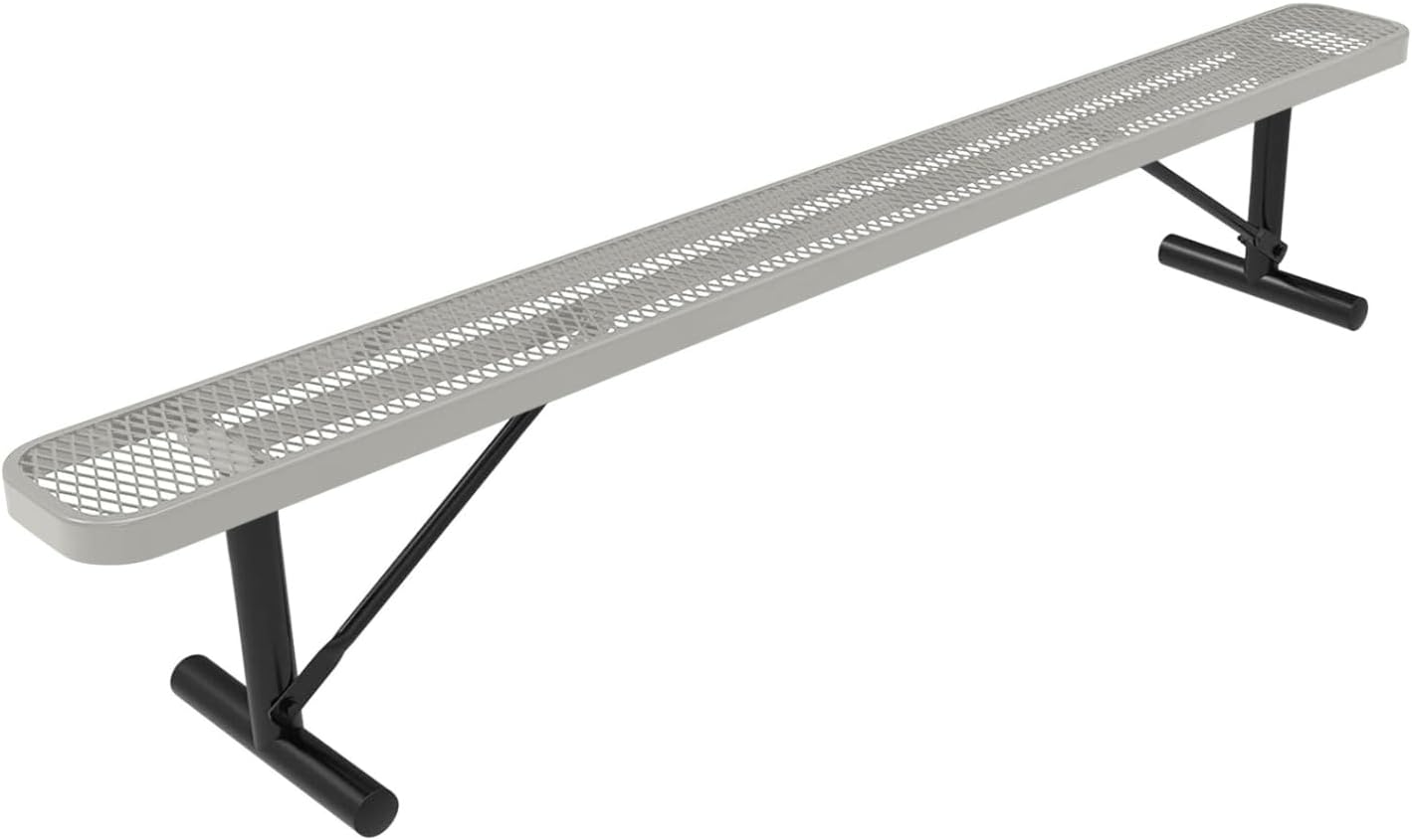 Coated Outdoor Furniture Heavy-Duty Portable Outdoor Bench Thermoplastic Coated, Expanded Metal, Commercial-Grade Seating, Made in America (Portable Without Back, 8 Ft, Grey)
