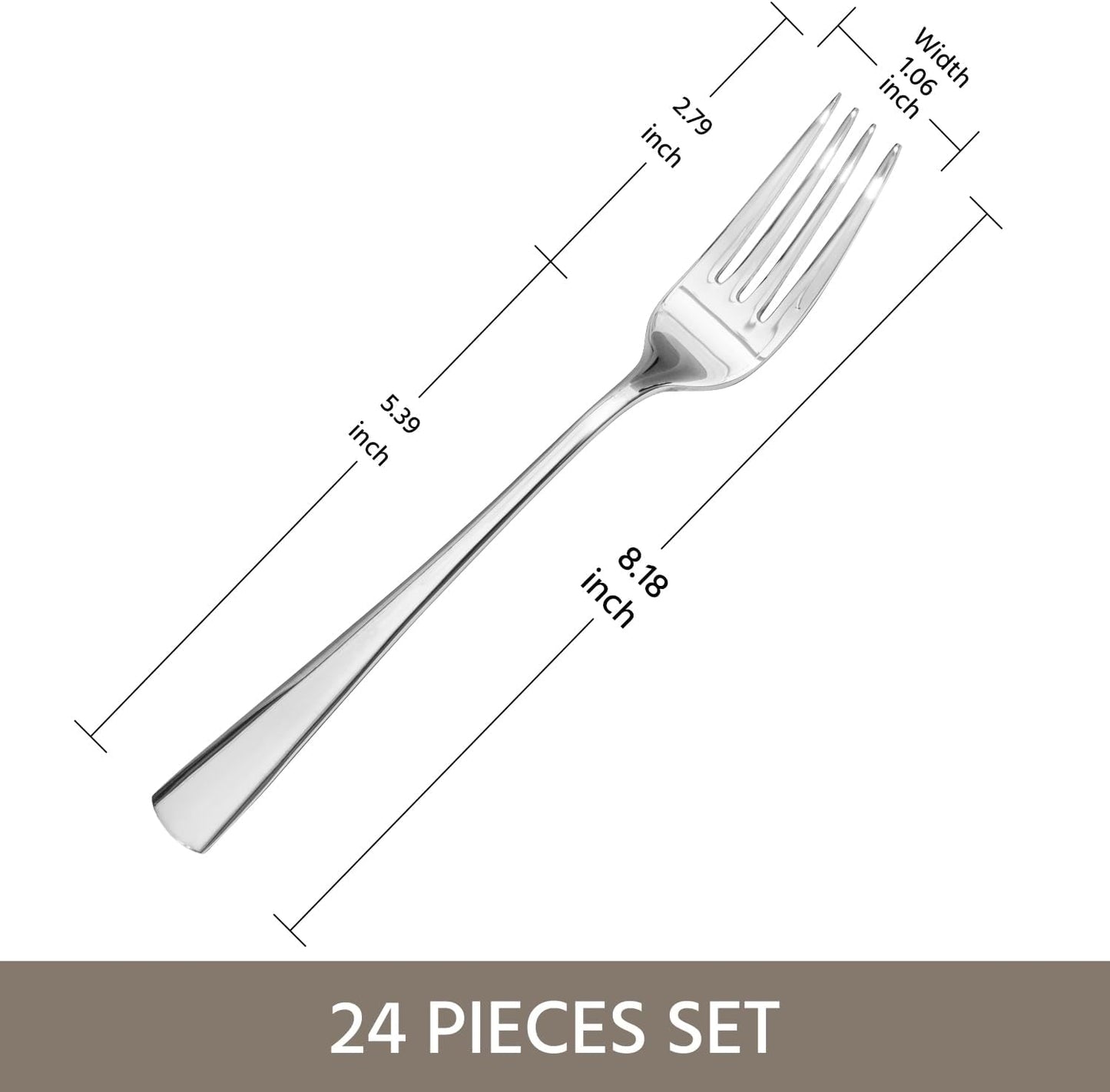 KINGSTONE 24 Piece Dinner Forks Set, 18/10 Stainless Steel Forks, Silver Food Grade Fork Set of 24, Metal Forks for Home, Kitchen, Weddings, Parties or Restaurant, Dishwasher Safe-8.18inches
