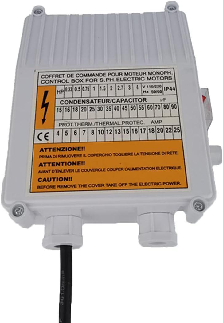 110V Deep Well Pump Accessories Controller for Submersible Pump - 1.1KW 1.5HP Switch Control Box With 60uf 25A Capacitor Starter
