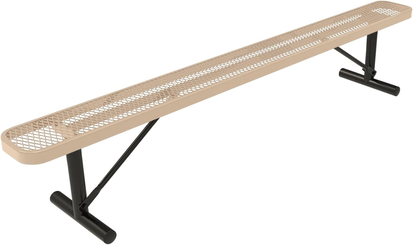 Coated Outdoor Furniture Heavy-Duty Portable Outdoor Bench Thermoplastic Coated, Expanded Metal, Commercial-Grade Seating, Made in America (Portable Without Back, 8 Ft, Tan)