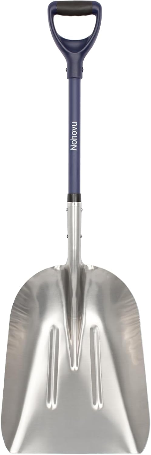 Aluminum Snow Shovel - Large Capacity Driveway Snow Removal Tool, Fiberglass D-Handle, 45 Inch Blade