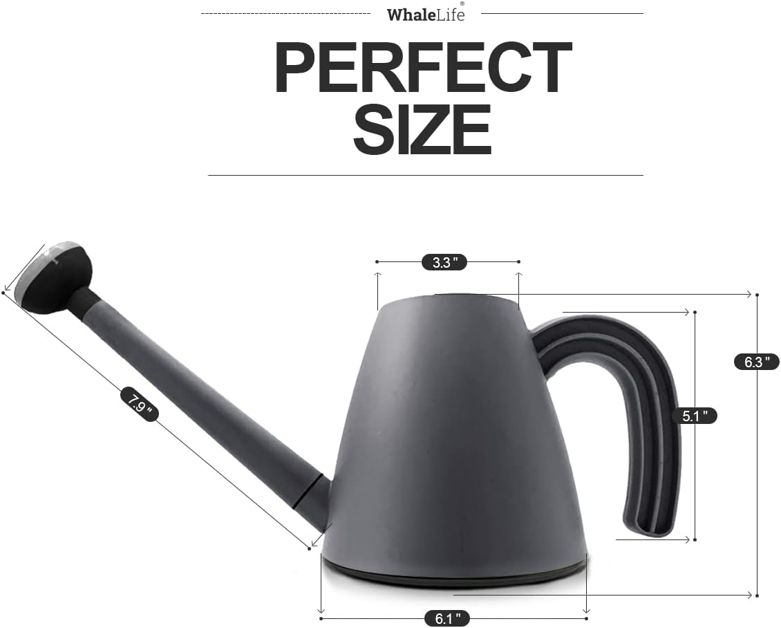 WhaleLife Indoor Watering Can for House Bonsai Plants (2.0L, Gray)