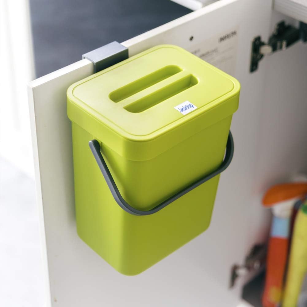 Food Waste Basket Bin for Kitchen, Odor-Free Food Scrap Container,Small Countertop Compost Bin with Lid, Mini Garbage Can Wall Mounted Trash Can, 3L/0.8 Gal Series, Green