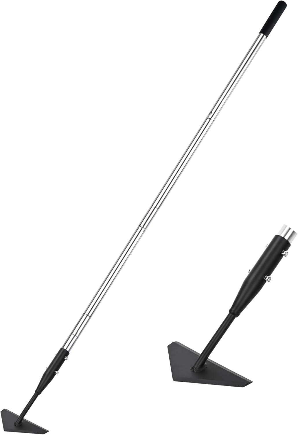 Triangle Garden Hoe, Carbon Steel Weed Remover Edger Lawn Tool with 57.5 Inches Stainless Steel Long Handle, Weed Puller Long Handle Hoe for Digging Weeding Hoeing Loosing Soil