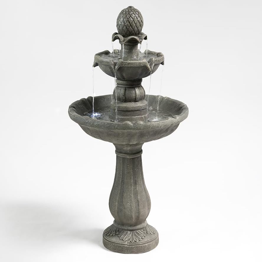 Outdoor Water Fountain –42.2 in. Tall Large Floor-Standing Outside Fountains with 3 Tier Elegant Waterfall Feature for Garden, Yard, Patio, Home Decor (Grey)