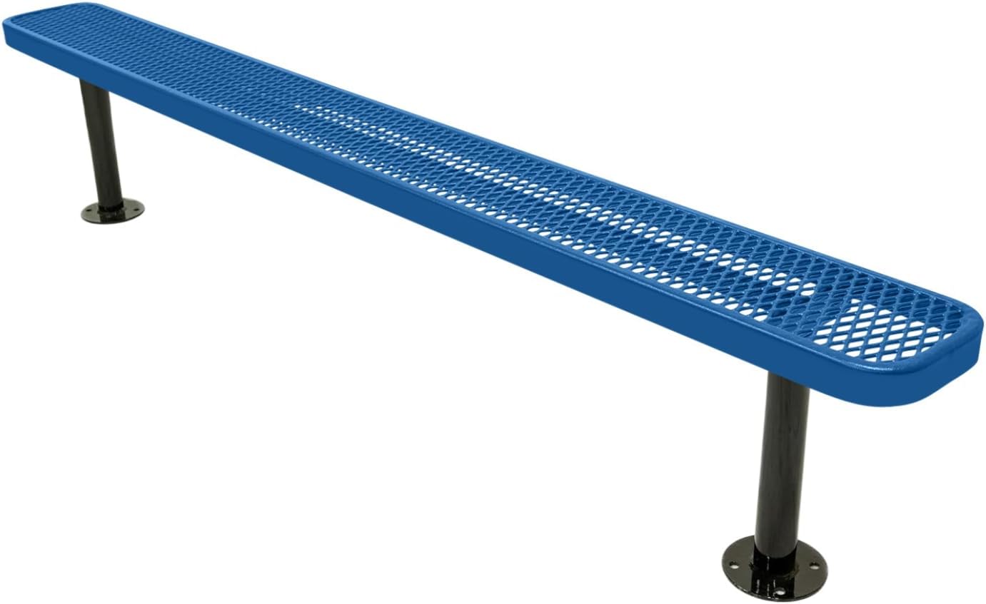 Heavy-Duty Outdoor Bench Thermoplastic Coated, Expanded Metal, Commercial-Grade Seating, Made in America (Surface Without Back, 8 Ft, Textured Light Blue)