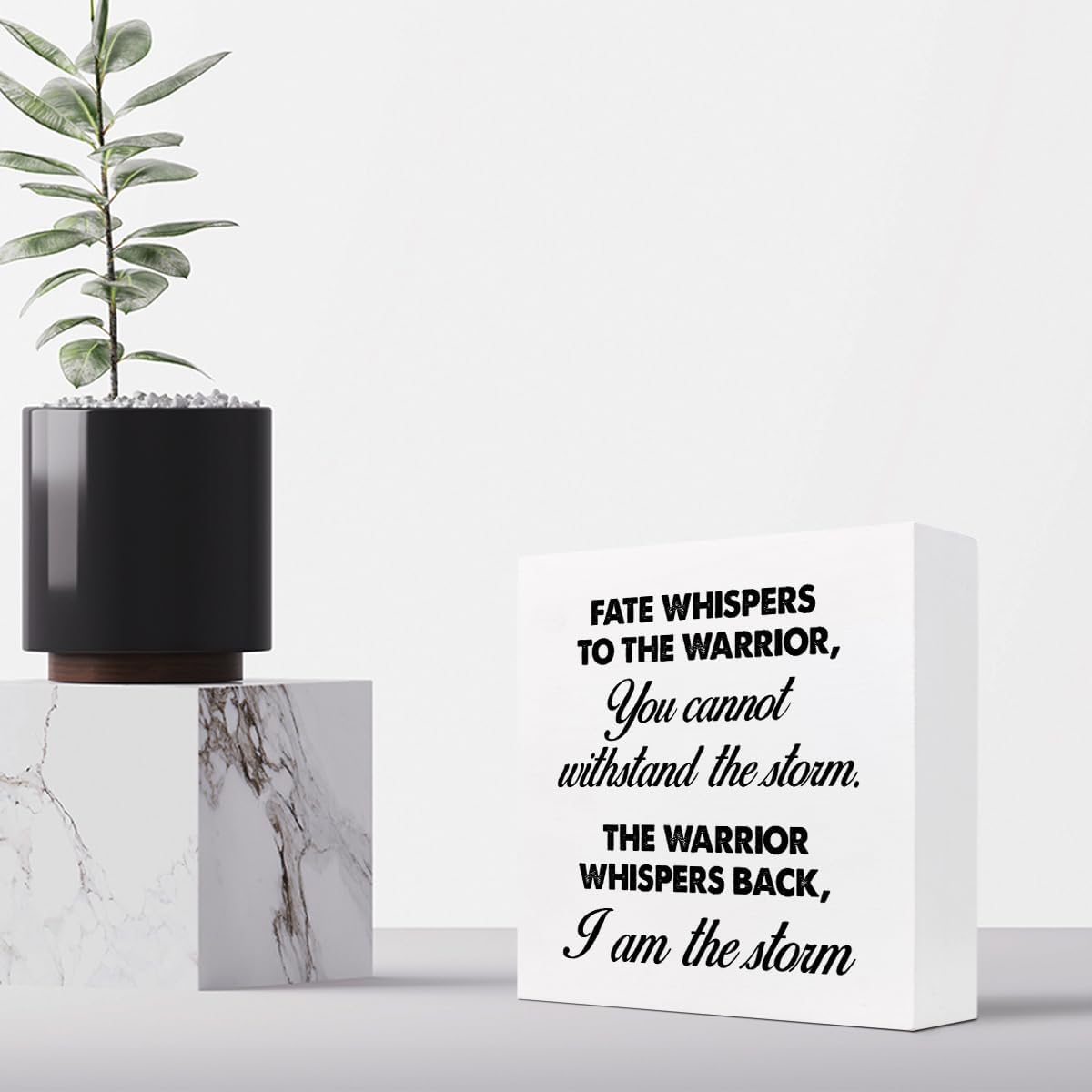 Motivational Wood Box Sign,Fate Whispers to The Warrior Inspirational Wooden Block Sign for Home Bedroom Farmhouse Wall Shelf Table Decor