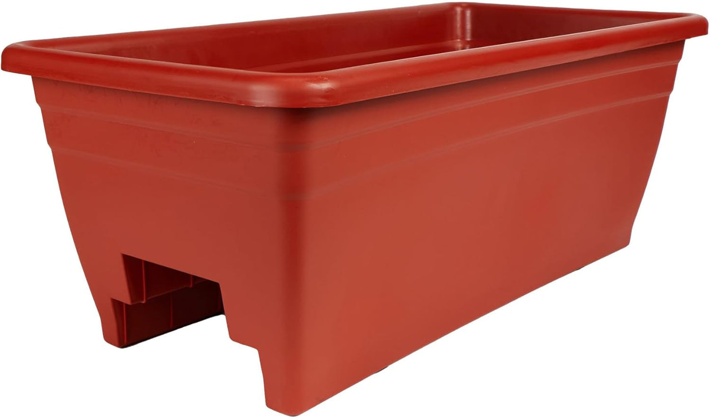 The HC Companies Deck Railing Planter Box w/Removable Drain Plugs - Lightweight & Weatherproof Plastic Flower Box - Balcony Planters for Railing and Fence (24”, Clay)