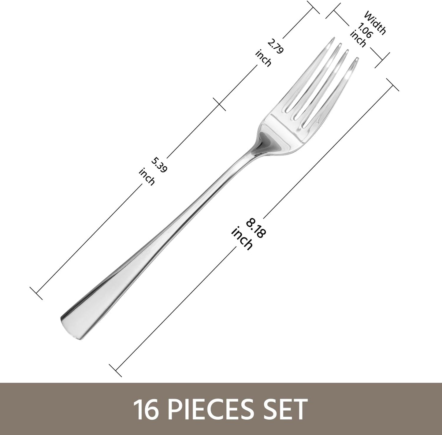 KINGSTONE 16 Piece Dinner Forks Set, 18/10 Stainless Steel Forks, Silver Food Grade Fork Set of 16, Metal Forks for Home, Kitchen, Weddings, Parties or Restaurant, Dishwasher Safe-8.18inches
