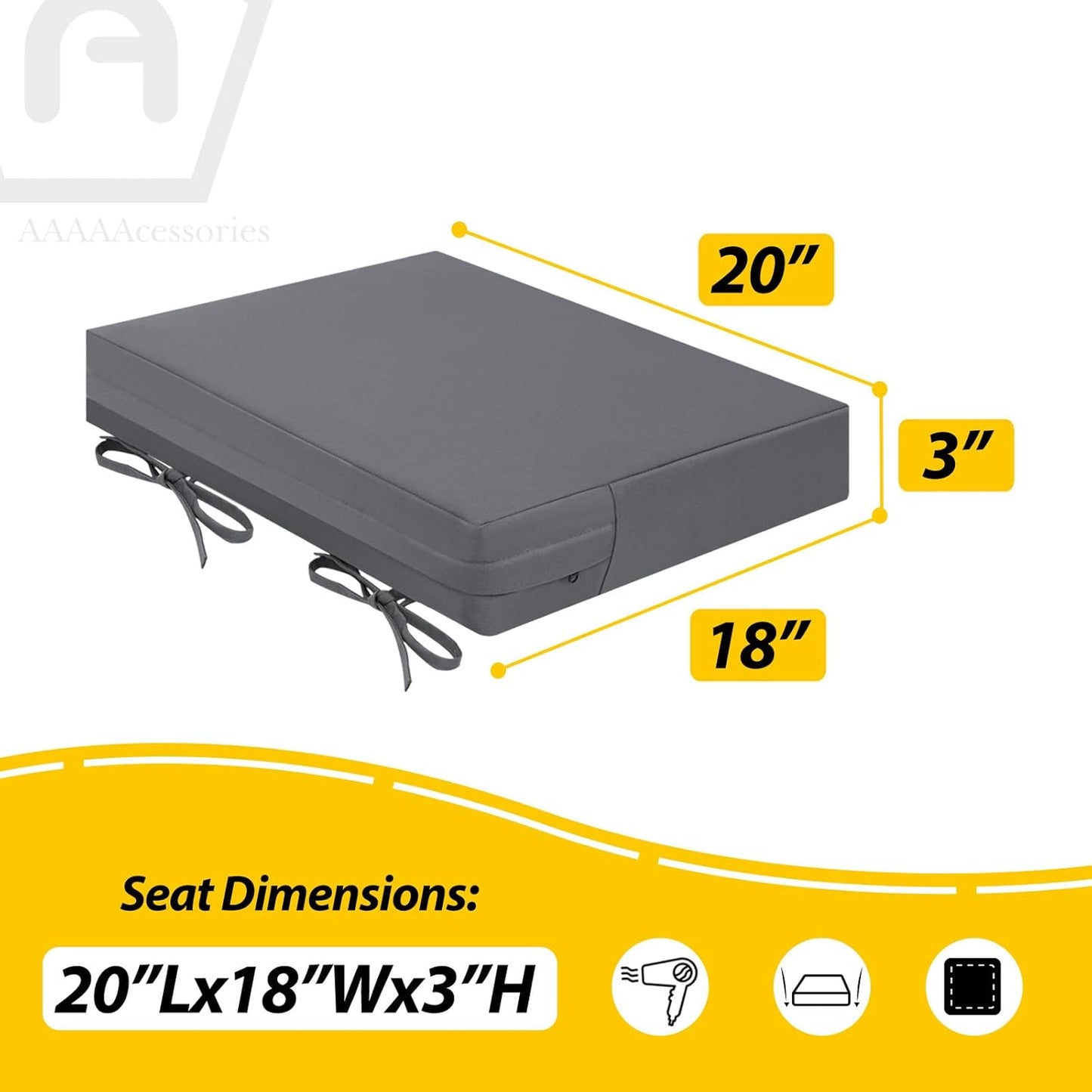 AAAAAcessories Outdoor Seat Cushions for Chairs, Waterproof, Fade-Resistant Patio Furniture Replacement Cushions, 20" x 18" x 3", Set of 2, Dark Gray