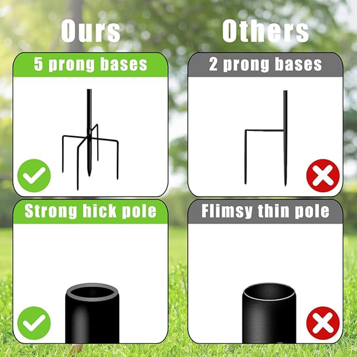 CMASTER Shepherd Hook for Outdoor, 1 Pack 76 Inch Bird Feeder Pole with 5 Prong Base Heavy Duty Adjustable Garden Hook for Hanging Plant, Hummingbird Feeder, Lantern(76 Inch)