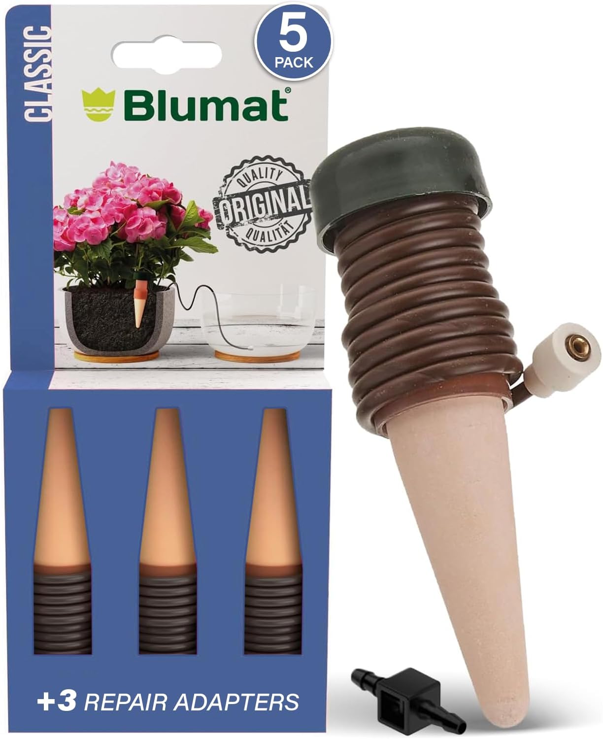 Blumat Classic Plant Watering Stakes with Adapter - Self Watering Planter Insert for Pots - Automatic Plant Waterer & Plant Accessories (5 Pack)