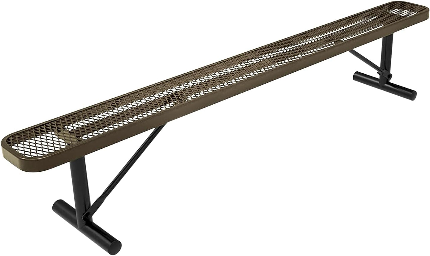 Heavy-Duty Outdoor Bench Thermoplastic Coated, Expanded Metal, Commercial-Grade Seating, Made in America (Portable Without Back, 8 Ft, Textured Gold Vein)