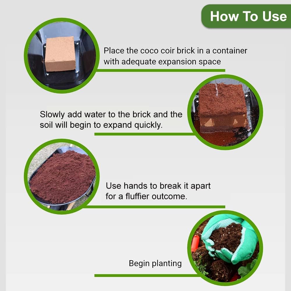 Premium Coco Coir Brick, 11Lbs High Nutrient Compressed Coconut Soil, OMRI 100% Organic Low EC & PH Balanced Potting Soil for All Plants Gardening, Hydroponics and Reptile Substrate 1-Pack