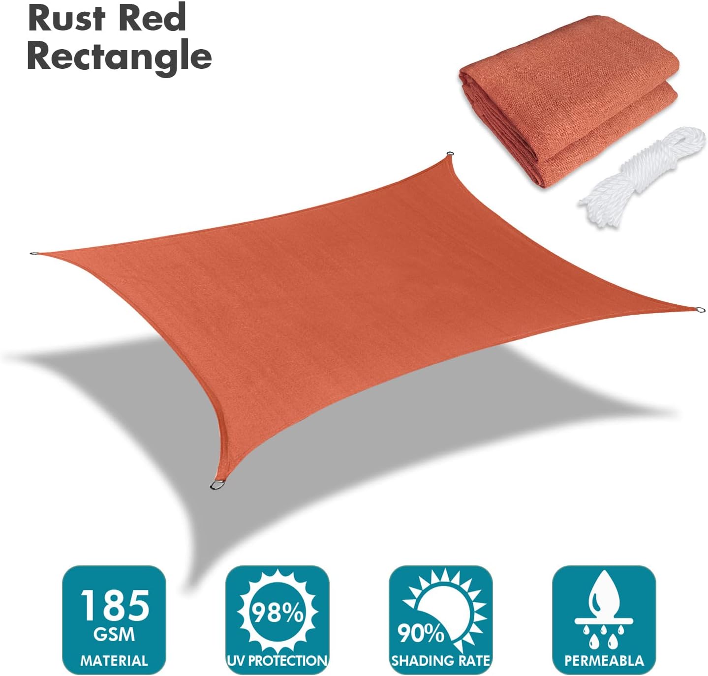 KANAGAWA 8'X12' Rust Red Custom Size Sun Shade Sail Rectangle UV Block Canopy Cover for Patio Backyard Lawn Garden Outdoor (Customized Available)