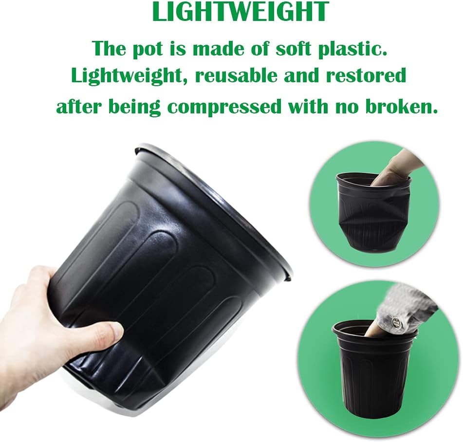 50-Pack 1 Gallon Flexible Flower Plant Nursery Pots, Thickened Soft Plastic Seed Starting Container for Succulents, Seedlings, Cuttings, Transplanting,(Black)