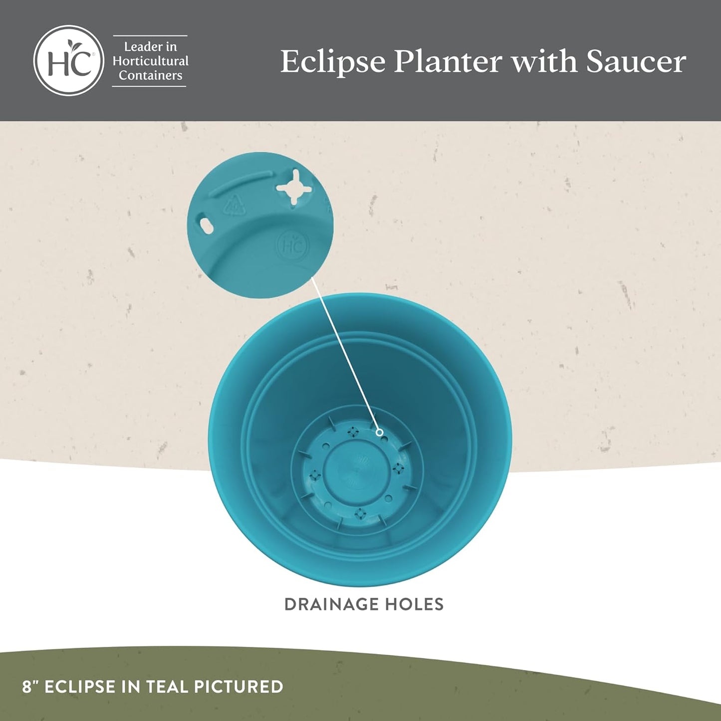 The HC Companies Eclipse Round Planter with Saucer - Outdoor & Indoor Plant Pot with Drainage Holes - Lightweight, UV-Resistant Plastic Pots for Plants, Flowers & Herbs (10" Peacock, Pack of 1)