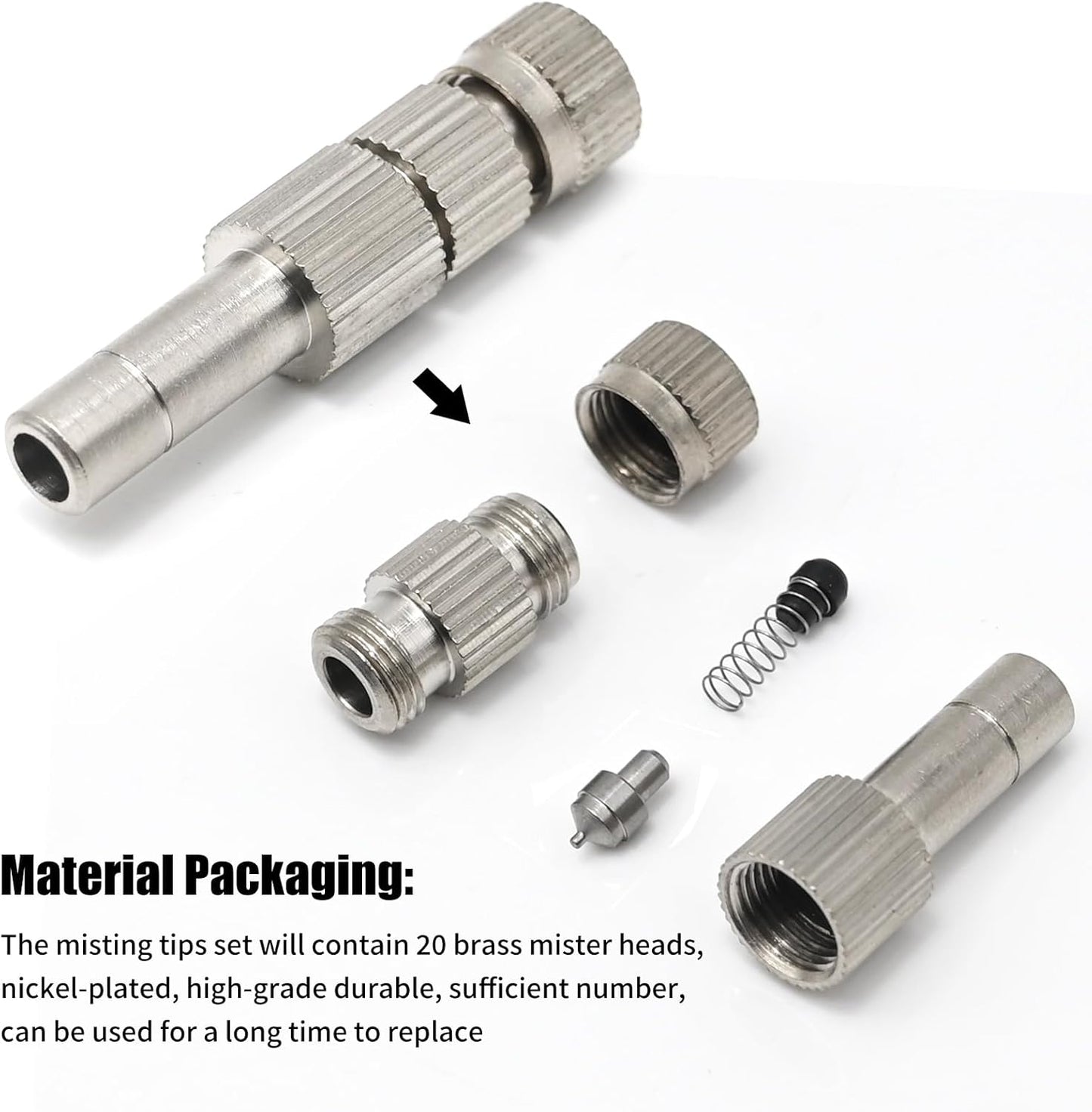 20pcs 6mm Brass Mister Nozzles with Filter, 0.006"/0.15mm Orifice Misting Nozzles for Outdoor Cooling System, Landscaping, Air Humidification, Greenhouse Irrigation