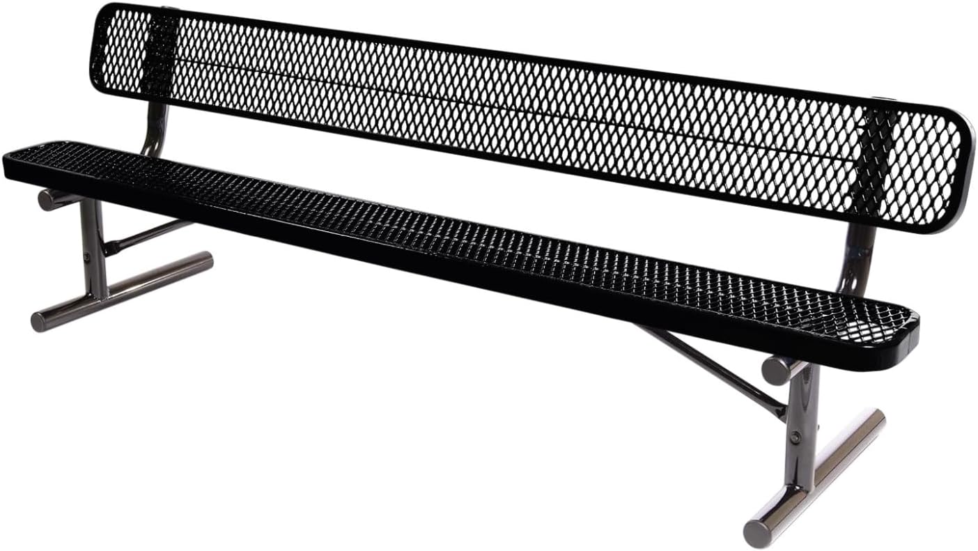 Coated Outdoor Furniture Heavy-Duty Portable Outdoor Bench Thermoplastic Coated, Expanded Metal, Commercial-Grade Seating, Made in America (Portable with Back, 8 Ft, Black)
