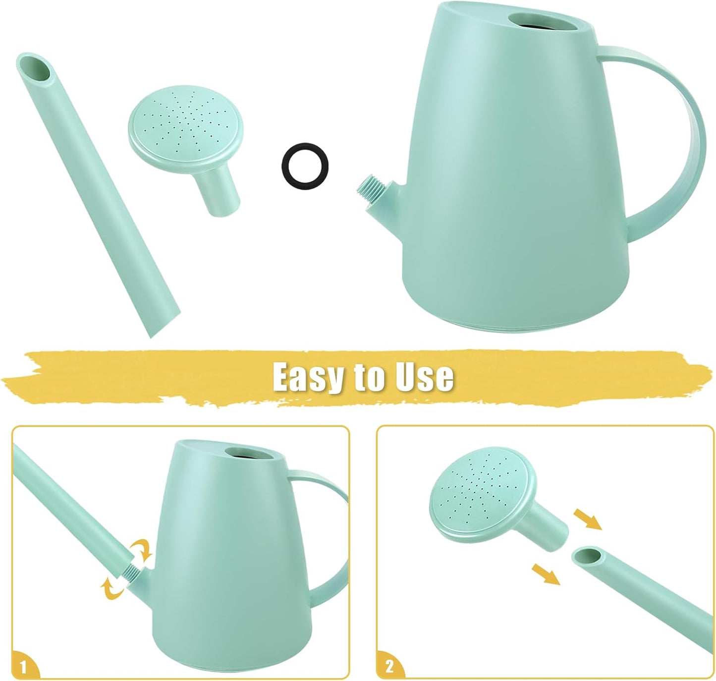 Qilebi Long Spout Small Watering Can for Indoor & Outdoor Plants, House Plant, Garden Flower, 1. 8L 1/2 Gallon (Green)