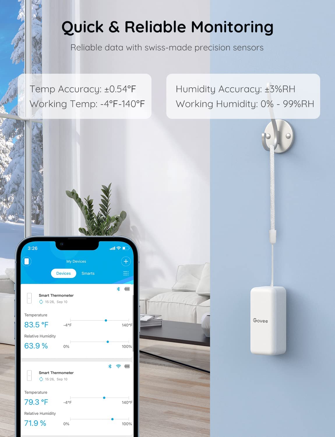 Govee WiFi Hygrometer Thermometer 6 Pack H5100, Indoor Wireless Temperature Humidity Sensor Monitor with Remote App Notification Alert, 2 Years Data Storage Export, for Home, Greenhouse