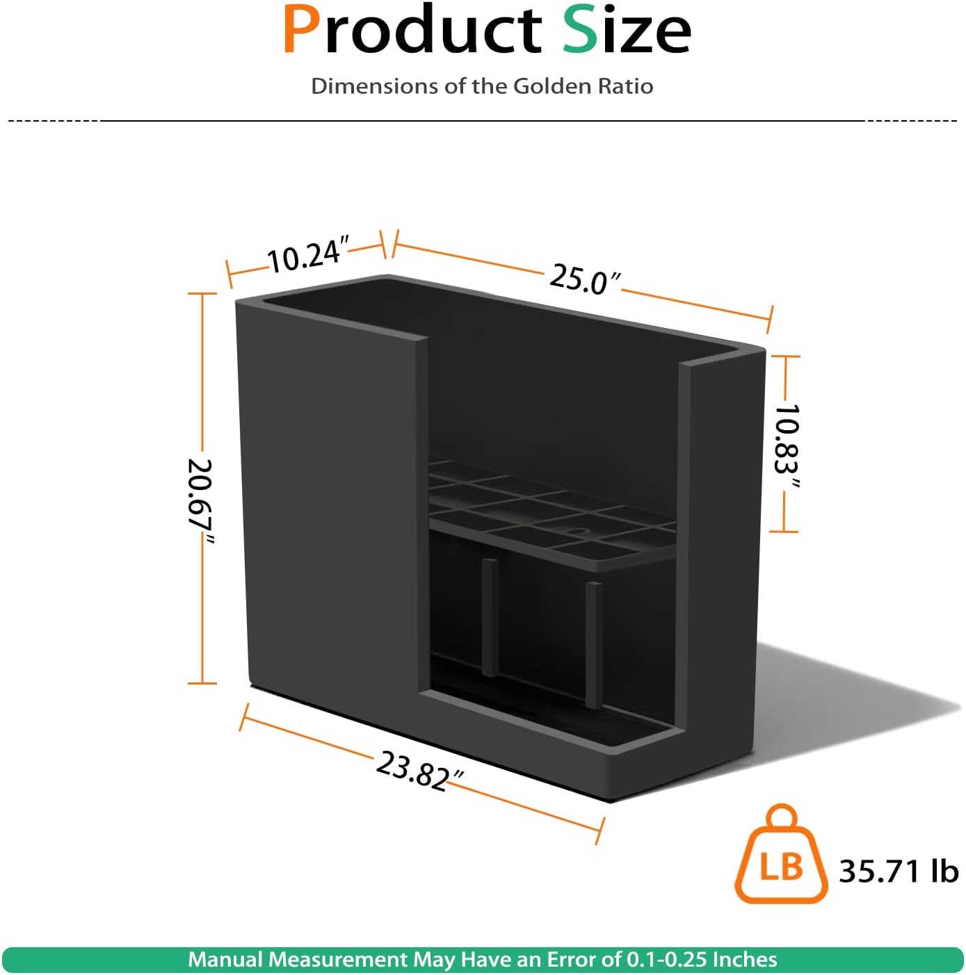 Rectangular Planter Box for Outdoor Plants, Large Tall Resin Garden Pots for Front Porch, Patio, Indoor (Black, 25 x 21 inch)
