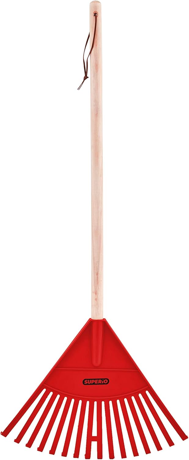 Pack of 12 Kids Rake with Hardwood Handle, Durable Plastic Head to Sweep Leaves in Lawn and Tidying Up The Garden, 34" (Red)