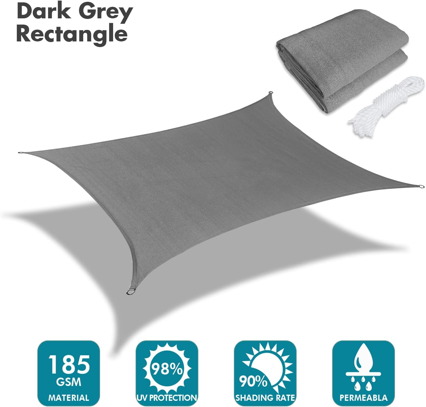 KANAGAWA 6'X7' Dark Gray Custom Size Sun Shade Sail Rectangle UV Block Canopy Cover for Patio Backyard Lawn Garden Outdoor (Customized Available)