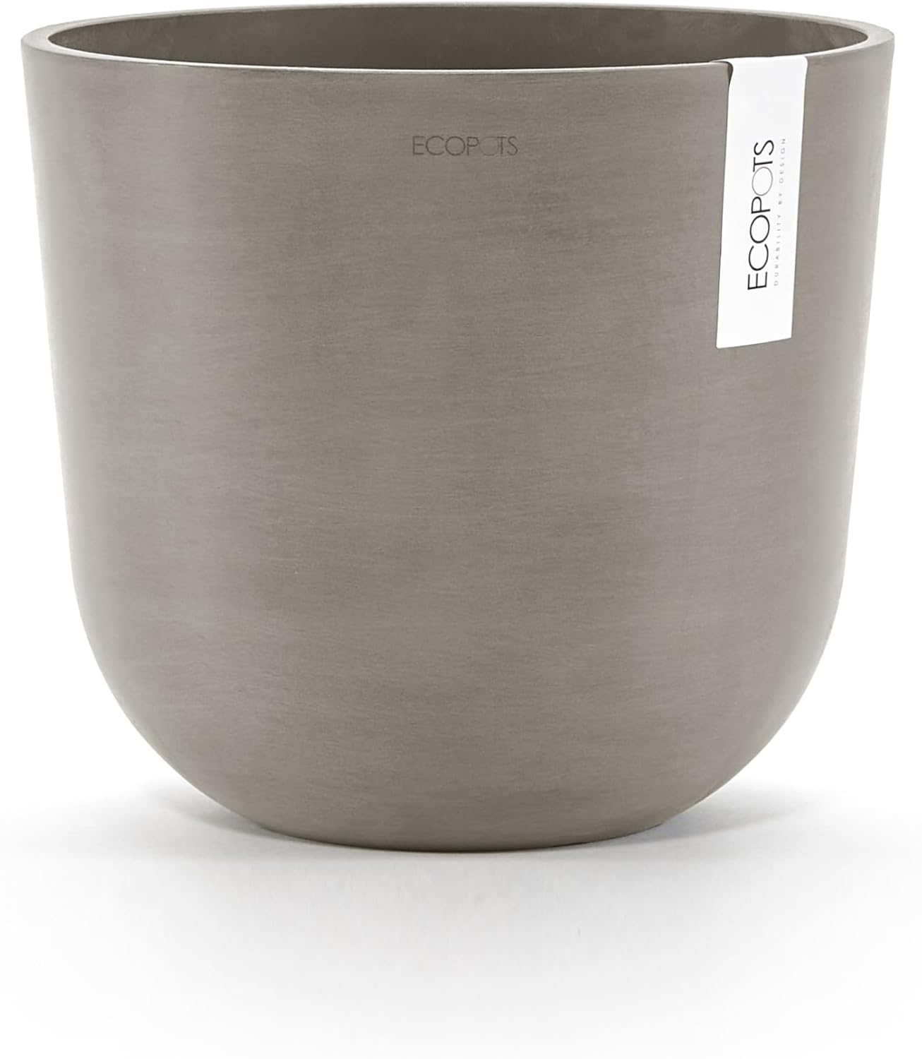 Ecopots Oslo Durable Modern Round Indoor/Outdoor Recycled-Based Composite Flower Pot Planter, Taupe, 14"
