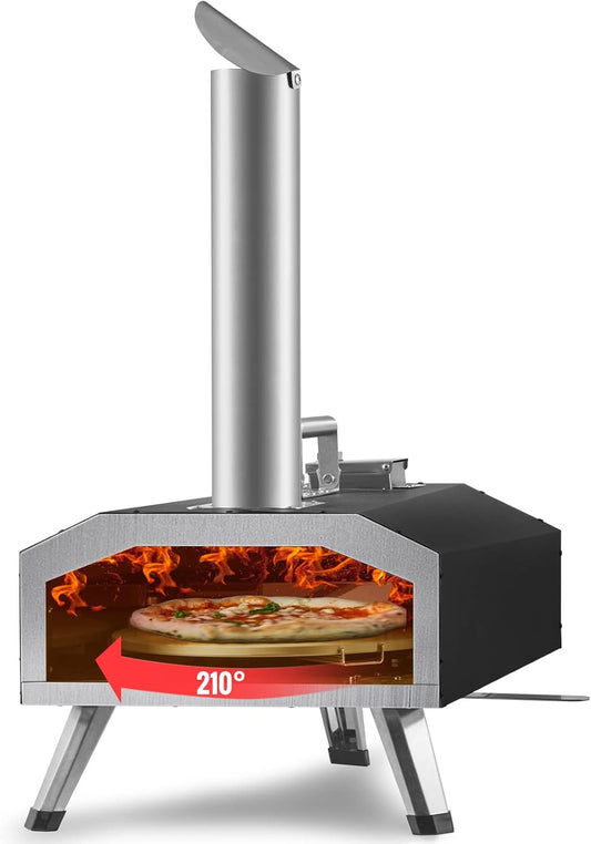VEVOR Multi-fuel Outdoor Pizza Oven, 12-inch Gas & Wood Fired Pizza Maker with Auto Rotatable Stone, Portable Pizza Ovens for Outside Backyard Camp, Carry Cover, Shovel, CSA Certified, Black
