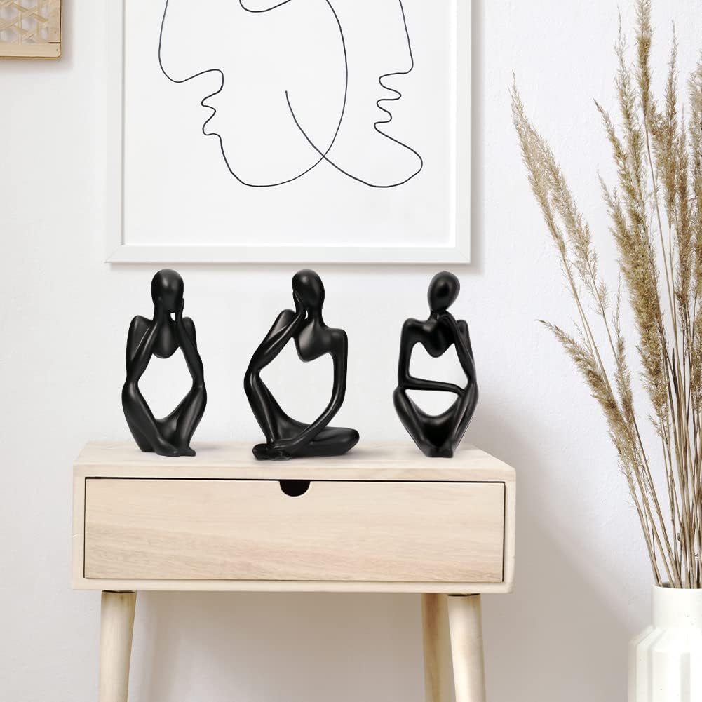 INNOLITES Resin Statue Thinker Style Decoration Abstract Sculptures Collectible Figurines for Home Decor Modern Office Shelf Desktop (Black-Right)