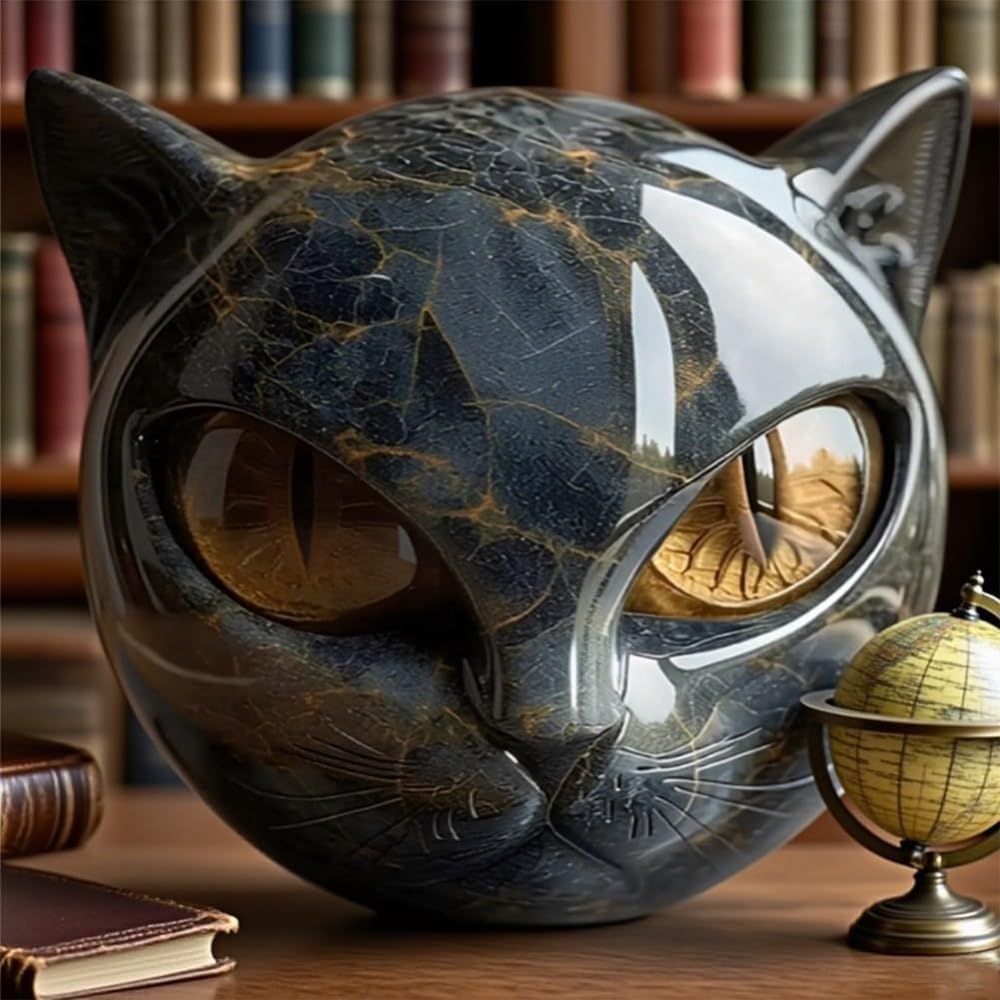 Luxury Black Cat Stone Sculpture, Elegant Home Décor & Gift-Ready Art Piece, Hand-Carved Crystals and Healing Stones Carved, Cute Decoration Gemstones Gifts for Cat Lovers Women Men (D)