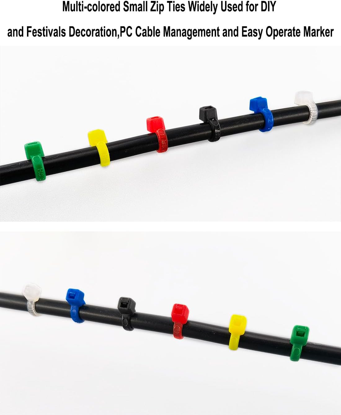 HS Colored Zip Ties Neon Small Nylon Wire Ties Assorted 6 Colors (Green,Yellow, Black, White, Blue, Red) 4 Inch for Crafts,Bulk 600 Pack