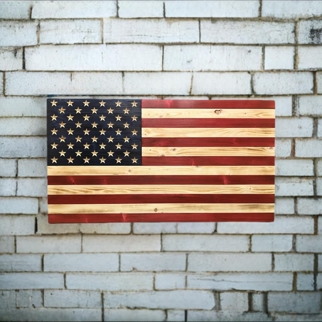 Rustic Wooden American Flag, Patriotic Wall Art (Weather Protected Finish, 30.5x57.5)