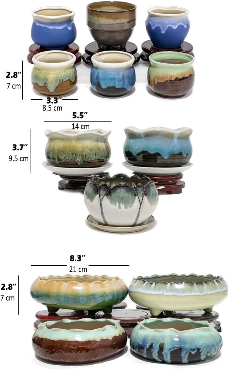 Dahlia 8.3'' Inch Large/Shallow/Wide Drip Glazed Ceramic Planter/Succulent Pot/Plant Pot, Gray