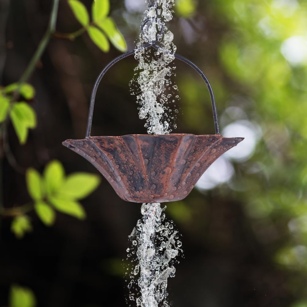 10FT Lotus Rain Chain, Rain Chains for Gutters with 12 Cups, Adjustable Rain Catcher Chain with Bell for Eaves Drainage, Replacement for Downspout