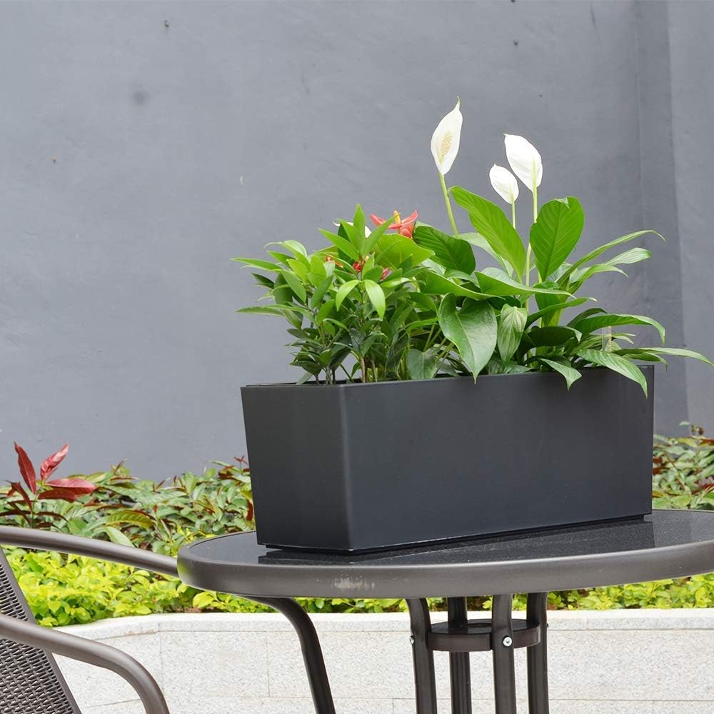 GardenBasix Self Watering Planter Pots 7.5 x 20 inch Indoor Outdoor Home Garden Herb Flower Pot for Hanging Railing Balcony Tabletop (Black,7.5''x 20'')